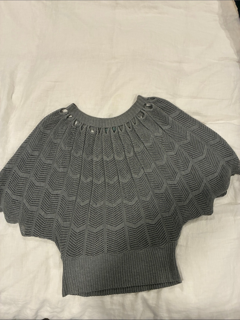 Gray Knit Cape-Sleeve Sweater - Unbranded